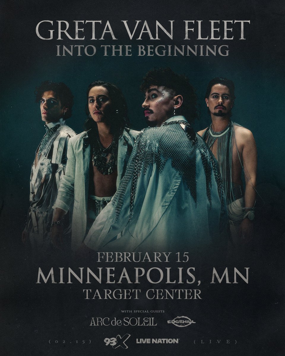 TargetCenterMN's tweet photo. JUST ANNOUNCED ‼️ Greta Van Fleet’s INTO THE BEGINNING WORLD TOUR is coming to Target Center on February 15 with special guests Arc De Soleil and Edgehill! 

🎫 Sign up now for the Artist Presale: https://t.co/OjMUfagoiw https://t.co/mdCmZL2l6X
