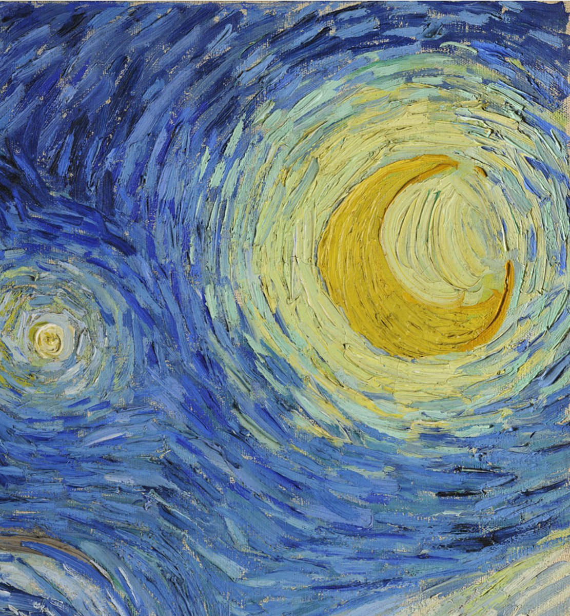 vangoghmuseum's tweet photo. Vincent’s moons 🌚🌛🌜🌝  ‘It often seems to me that the night is much more alive and richly coloured than the day,’ Vincent wrote to his brother Theo, 

1 detail of ‘A Walk at Twilight’, 1889/1890 © MASP
2 detail of ‘Cypresses’, 1889 © MET
3 detail of ‘Country Road in Provence by Night’ 1890 © Kröller-Müller Museum
4 detail of ‘The Starry Night’, 1889 © MoMa