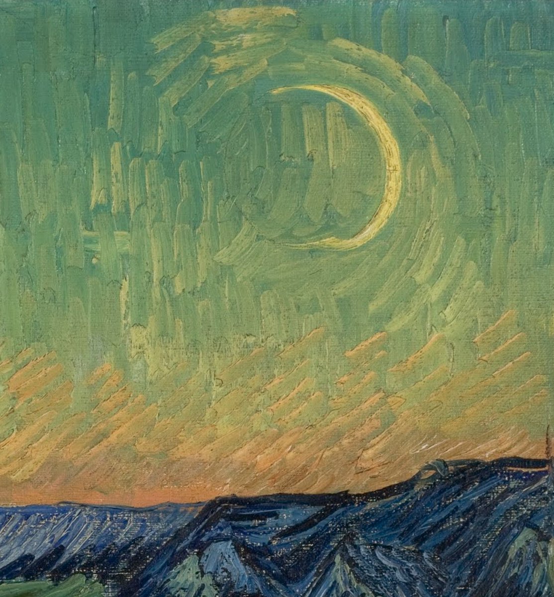vangoghmuseum's tweet photo. Vincent’s moons 🌚🌛🌜🌝  ‘It often seems to me that the night is much more alive and richly coloured than the day,’ Vincent wrote to his brother Theo, 

1 detail of ‘A Walk at Twilight’, 1889/1890 © MASP
2 detail of ‘Cypresses’, 1889 © MET
3 detail of ‘Country Road in Provence by Night’ 1890 © Kröller-Müller Museum
4 detail of ‘The Starry Night’, 1889 © MoMa