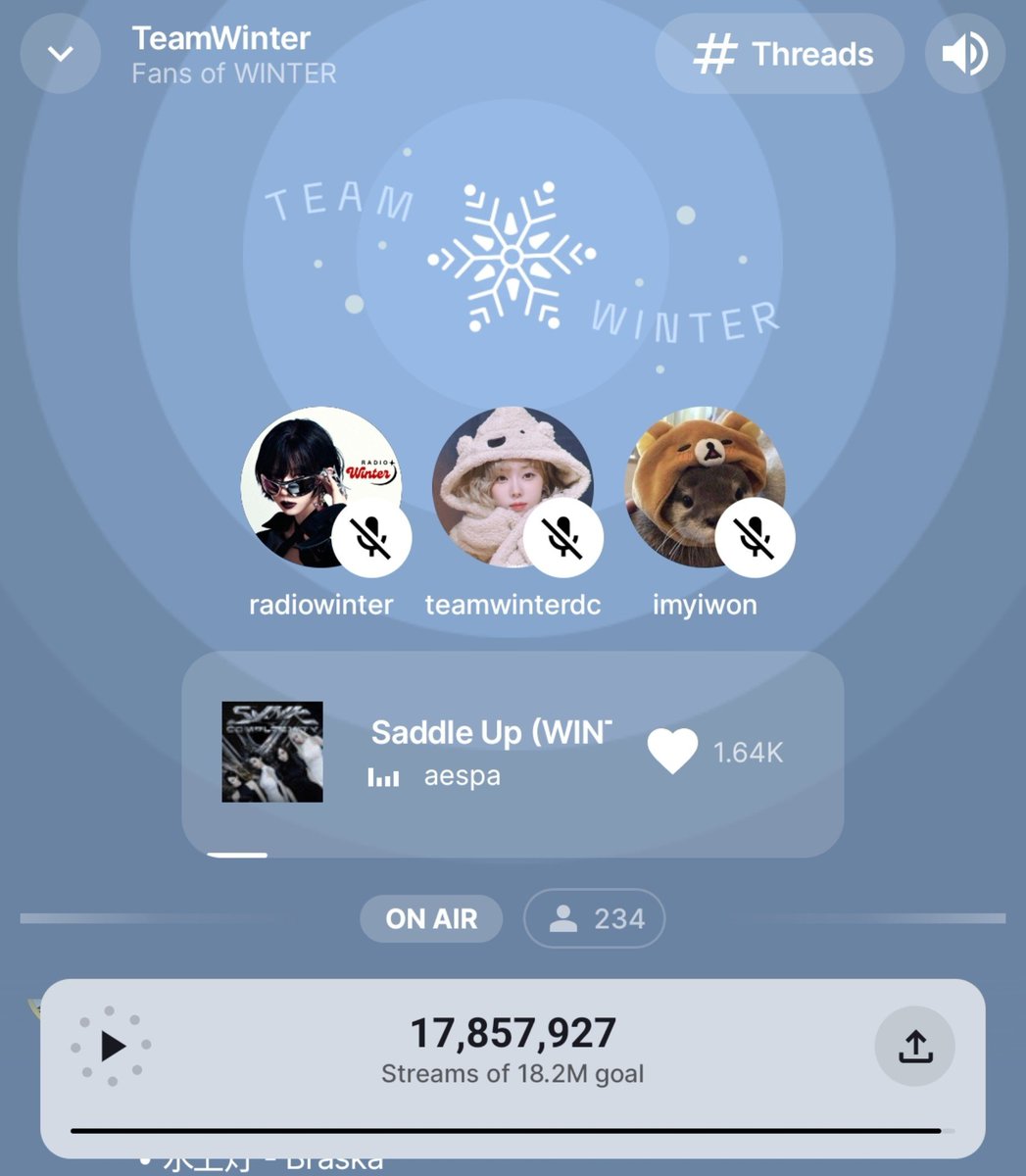 RADIOWINTERSH's tweet photo. 🔴 𝑺𝑨𝑫𝑫𝑳𝑬 𝑼𝑷 𝑺𝑻𝑹𝑬𝑨𝑴𝑰𝑵𝑮 𝑷𝑨𝑹𝑻𝒀 🔴

TeamWINTER, we are on air now on Stationnead. Join us and let's stream together! 🔥

📍 https://t.co/qKpadjjzq7

Let's make it 300 listeners! 🫡

#WINTER_SADDLE_UP
#윈터_새들업_음원나옴 https://t.co/ZAnYz6askO