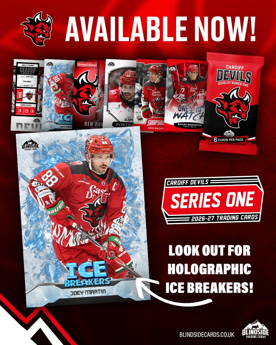 cardiffdevils's tweet photo. 😈 🃏 𝗖𝗢𝗟𝗟𝗘𝗖𝗧𝗢𝗥𝗦, 𝗧𝗛𝗜𝗦 𝗢𝗡𝗘'𝗦 𝗙𝗢𝗥 𝗬𝗢𝗨 

Series 1 of the 2026/27 Devils Trading Cards has landed. Time to start collecting… and trading! Available in store from 10am tomorrow.

🏷️ £5.00 per pack

In partnership with @BSTradingCards https://t.co/eej1PTMlOq