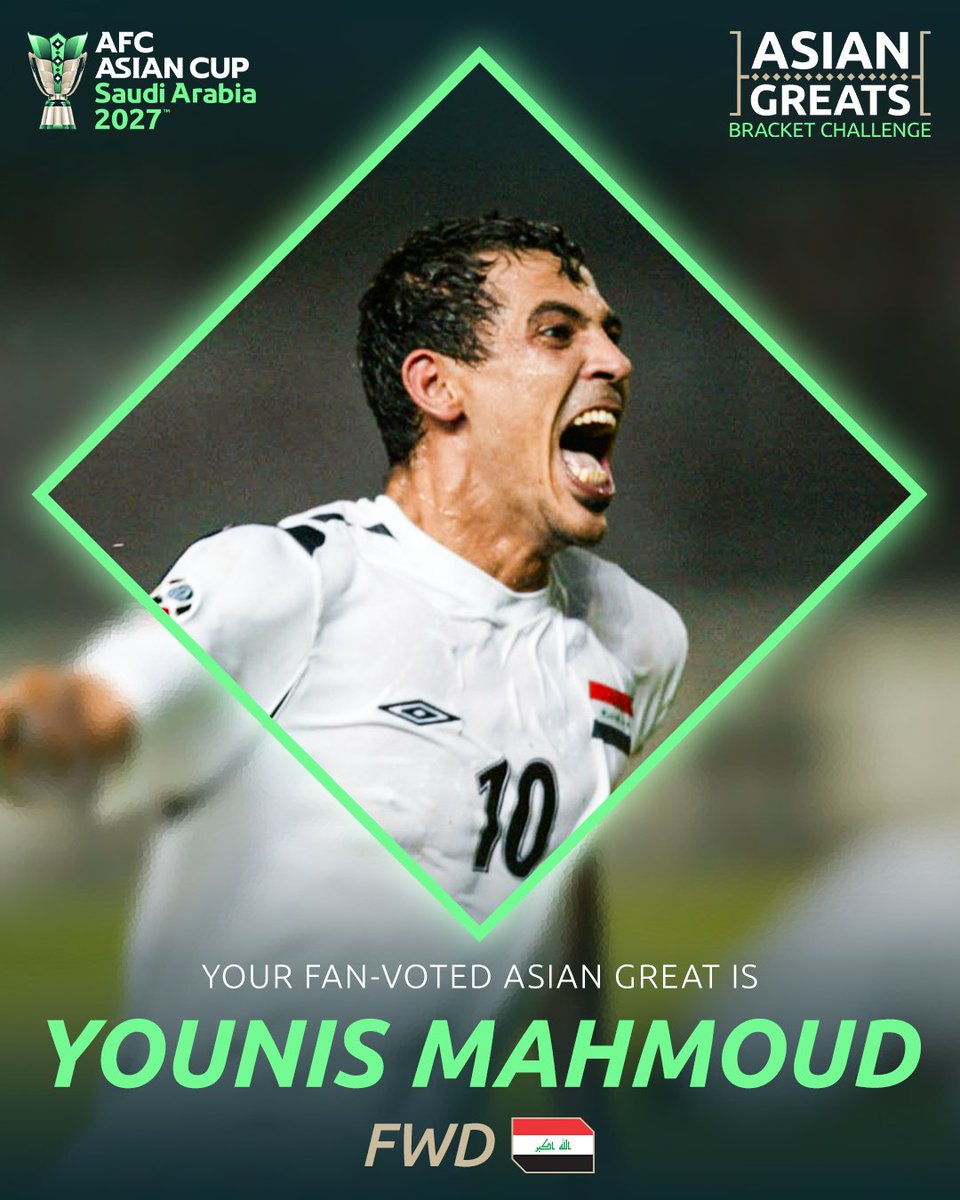 afcasiancup's tweet photo. Captain, Champion, Legend 👑

Younis Mahmoud is your fan-voted Asian Great! 🇮🇶

#AsianCup2027 https://t.co/R2wjZAuP9O