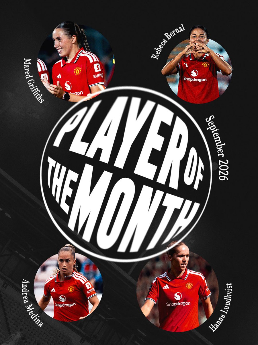 ManUtdWomen's tweet photo. Your first Player of the Month for the 2026/27 season is ____ 💭🏅

Will it be Mared, Rebe, Medi or Hanna? 🗳️ https://t.co/jqPlaCXS5d https://t.co/drwXWYuAFZ