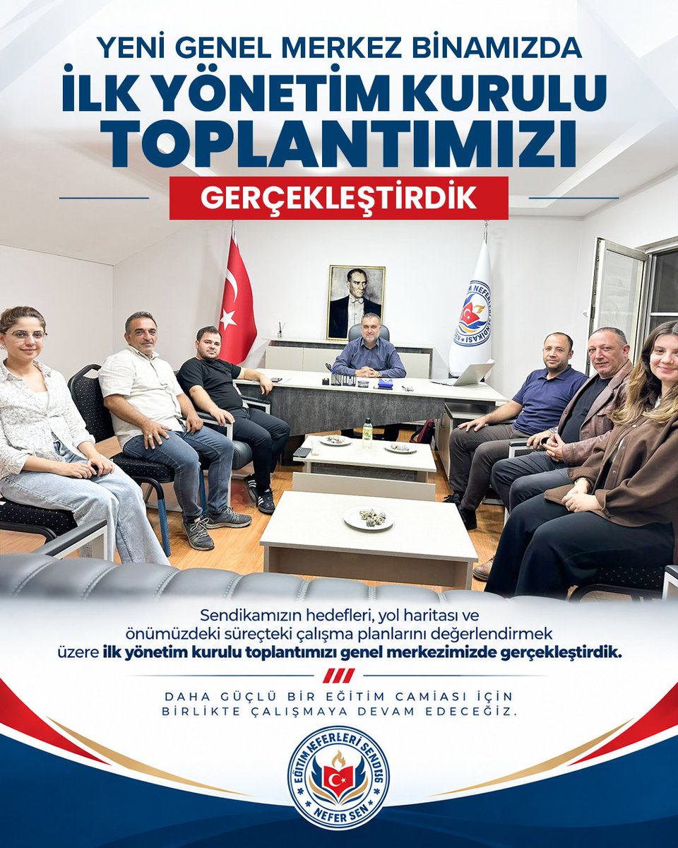 nefersendika's tweet photo. Yeni genel merkez binamızda ilk Yönetim Kurulu toplantımızı gerçekleştirdik.Sendikamızın hedeflerini, yol haritamızı ve önümüzdeki süreçteki çalışma planlarımızı değerlendirdik.Daha güçlü bir eğitim camiası için birlik ve beraberlik içinde çalışmaya devam edeceğiz. 🇹🇷 https://t.co/UrZwqXrzD3