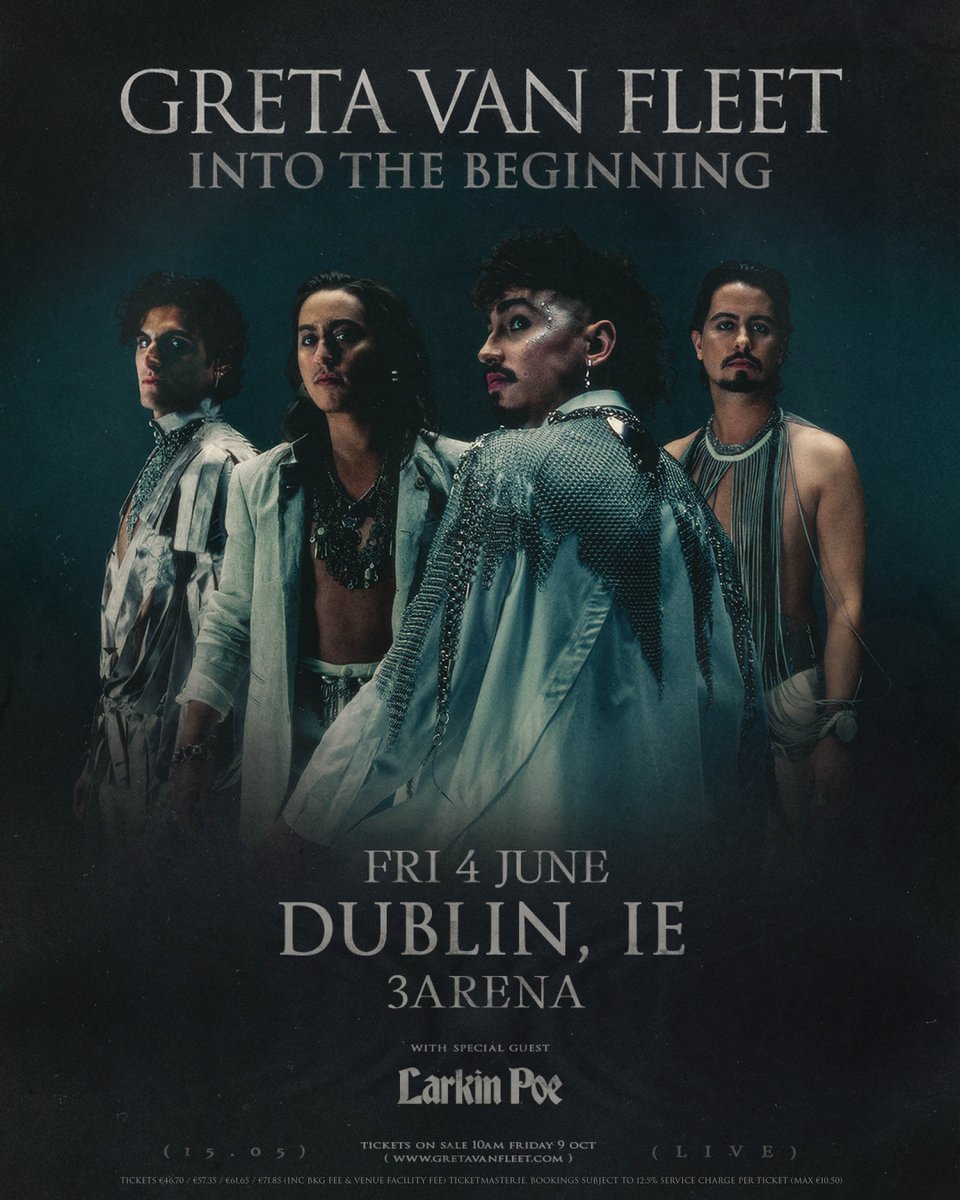 MASONRY_PR's tweet photo. Turn it up.

Greta Van Fleet return to Dublin with a 3Arena show on 4 June 2027.

A band built for volume, drama and a room that size — this one has serious live energy written all over it.

Read more:
https://t.co/9a2jlv764K

#Client  @mcd_productions https://t.co/FN5m7SO9au