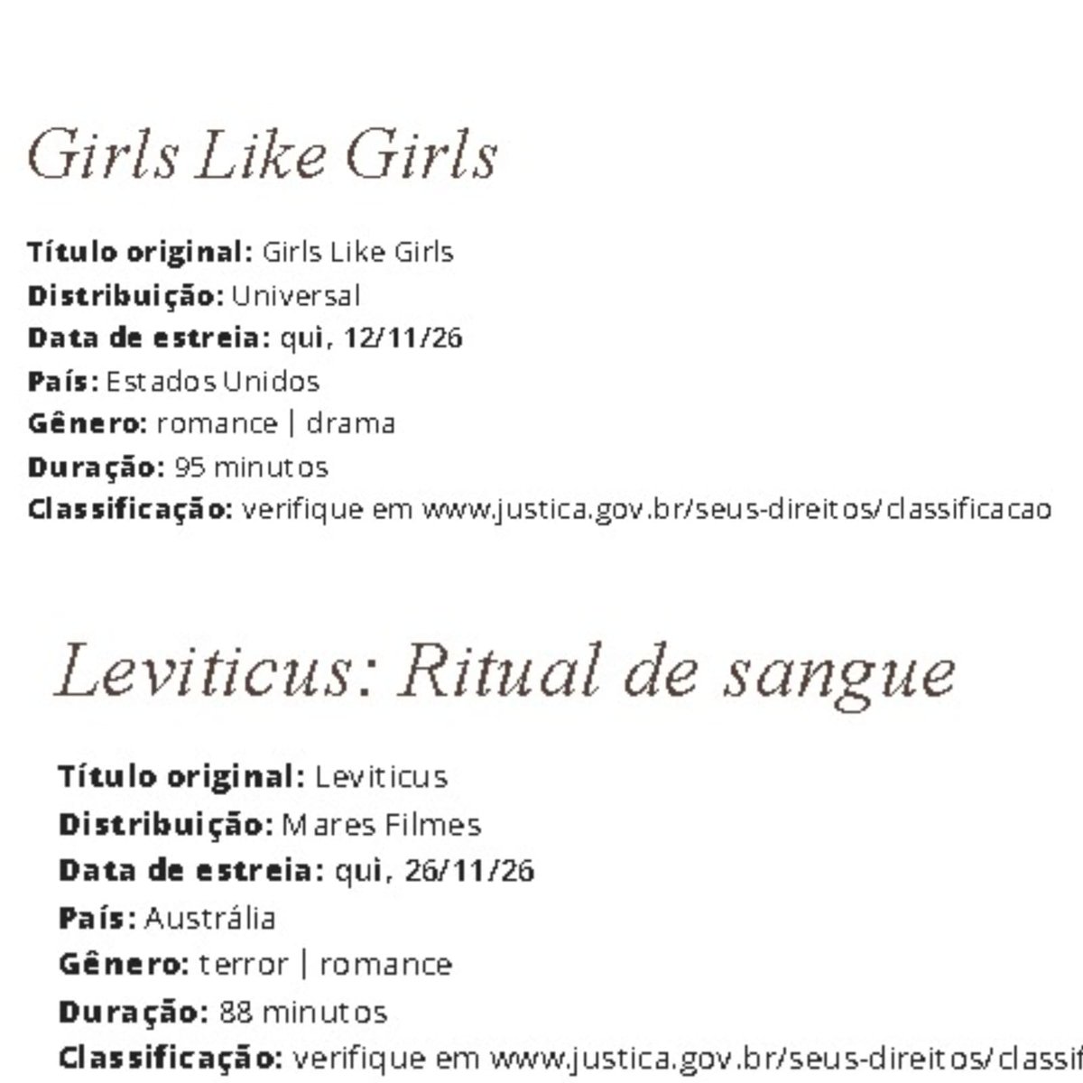 CINEMA505's tweet photo. 'Girls Like Girls' e 'Leviticus' nos cinemas brasileiros em novembro.