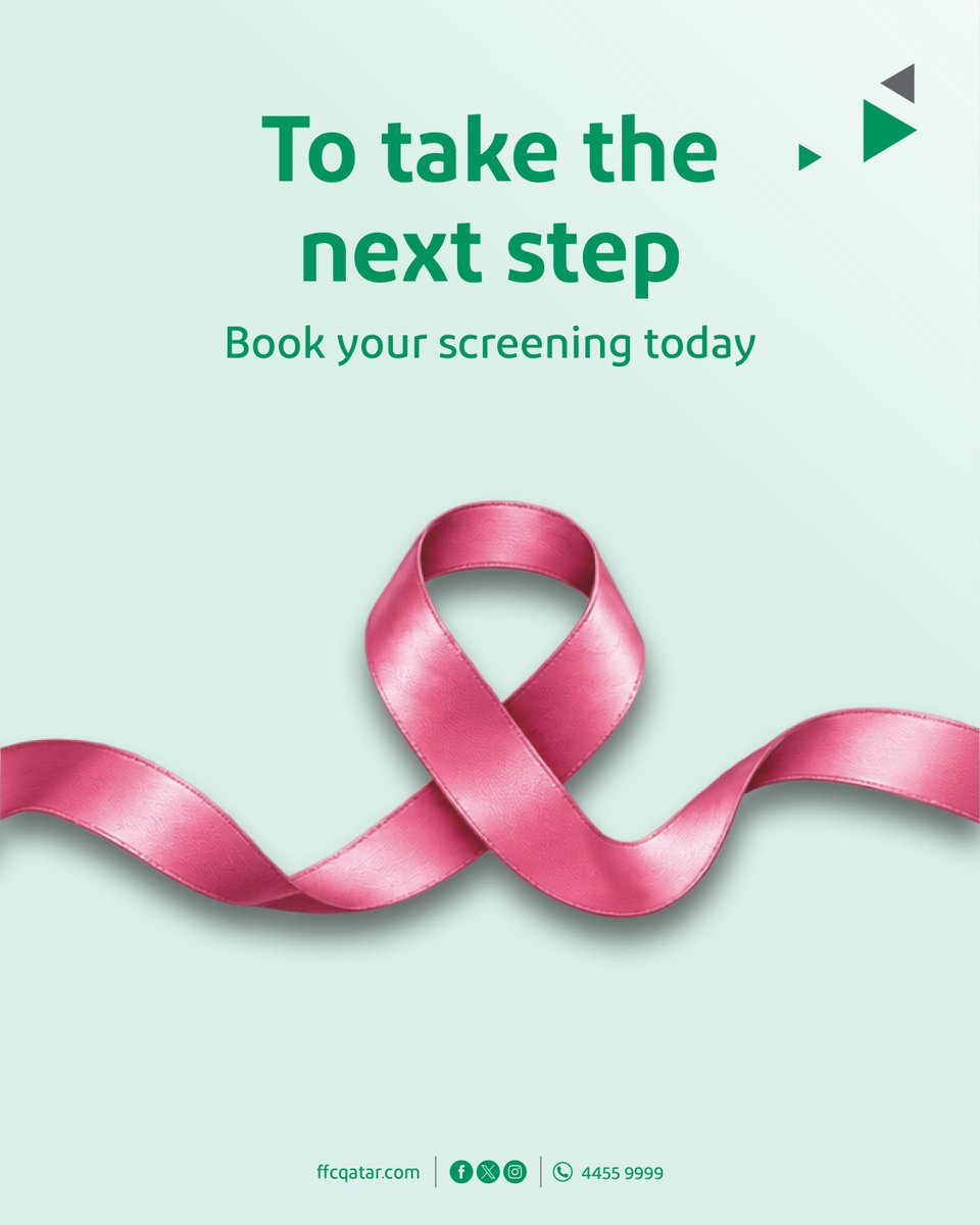 ffc_qatar's tweet photo. This Breast Cancer Awareness Month, let the pink ribbon be a reminder to make time for yourself, start the conversation about your health, and take the next step. Book your screening today. https://t.co/jZrEGYPWJm