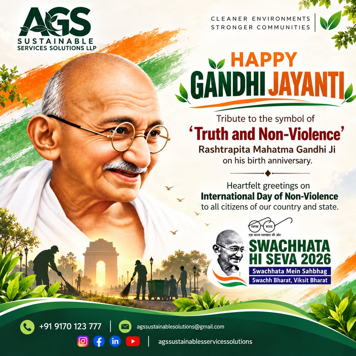 AgsLLP777's tweet photo. AGS Sustainable Services Solutions LLP pays heartfelt tribute to Mahatma Gandhi Ji.

#GandhiJayanti #MahatmaGandhi #SwachhBharat #CleanIndia #SustainableIndia #Swachhata #Satyagraha #AGSsustainable #SustainableDevelopment #Jaihindh https://t.co/cuRiCAy8qM