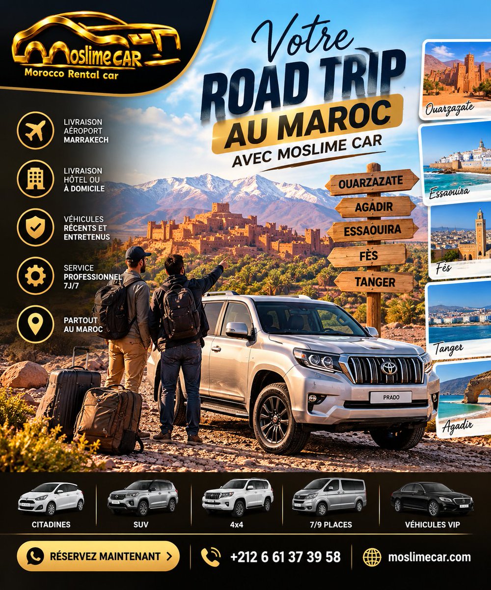 Moslimcar's tweet photo. 🚙 Votre prochain Road Trip au Maroc commence avec Moslime Car !

📲 +212 6 61 37 39 58
🌐 https://t.co/kplP3sBHw1 https://t.co/6LLWbLPzUO