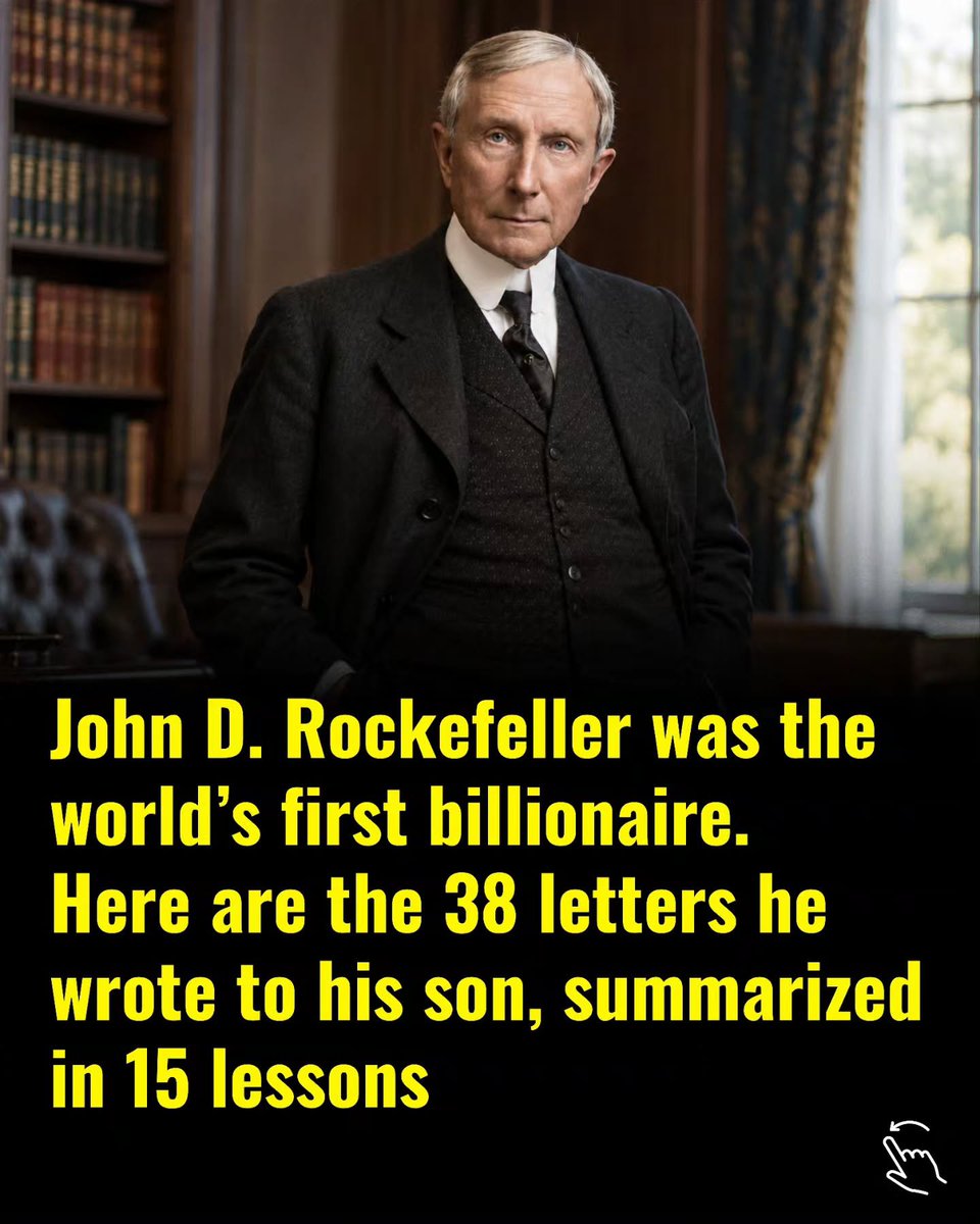 TheStoicPath_'s tweet photo. John D. Rockefeller Was The World's First Billionaire.

Here are the 38 letters he wrote to his son, summarized in 15 lessons. https://t.co/bwgmVKNpSU