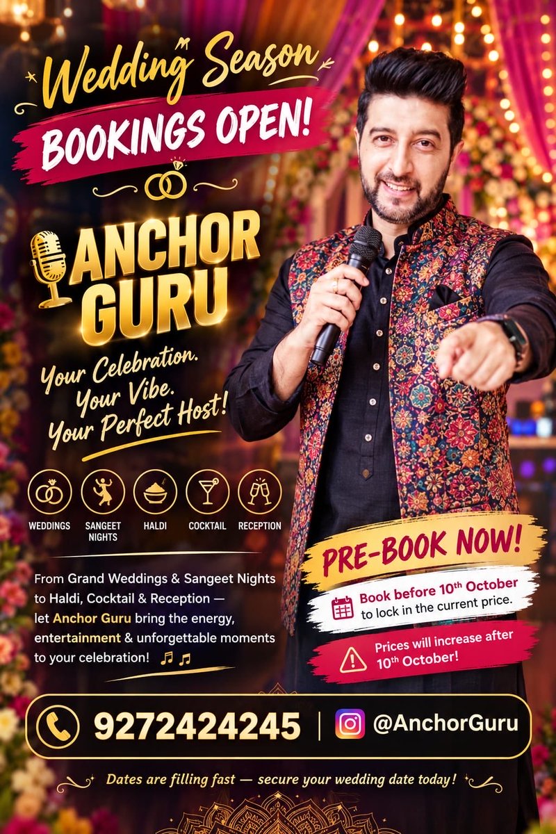AnchorGuru's tweet photo. book now
#wedding #host #anchor #emcee https://t.co/hbCD0McSBH