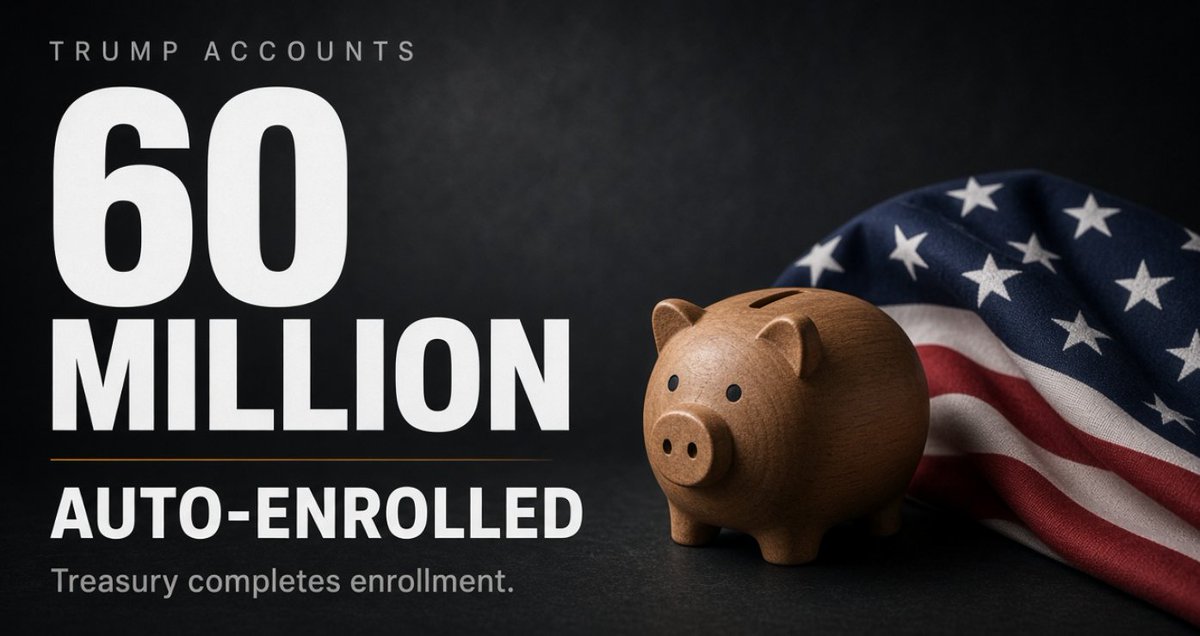 GuntherEagleman's tweet photo. 60 MILLION AMERICAN KIDS JUST GOT AN ACCOUNT WITH THEIR NAME ON IT.

Treasury finished automatic enrollment for Trump Accounts today. Every eligible child under 18 with a Social Security number now has one waiting to be claimed.

If your baby was born between 2025 and 2028, the government will drop $1,000 into that account once you claim it in the official Trump Accounts app. Don't leave that money sitting there. Go claim it today and tell every parent you know to do the same.

Democrats talk about helping working families every election and then hand us another tax hike. Trump and Bessent just gave a whole generation of kids a head start on building real wealth.
