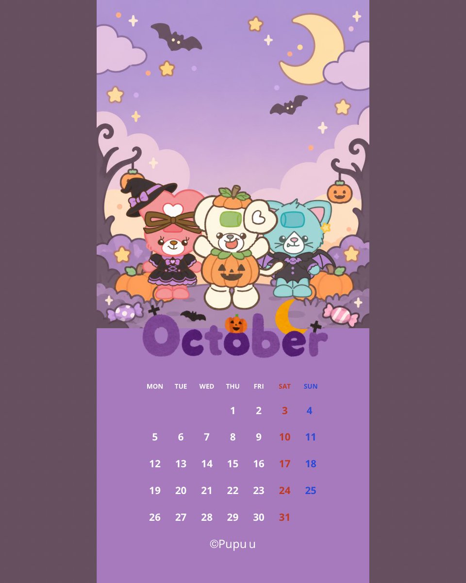 pupu_original's tweet photo. 10月のカレンダーだよ🧸🎃
ぜひ2枚目スクショして壁紙に使ってね！
いっしょに10月頑張ろう💪🏻

#カレンダー壁紙 #カレンダー配布 https://t.co/hNqs9SiAEw