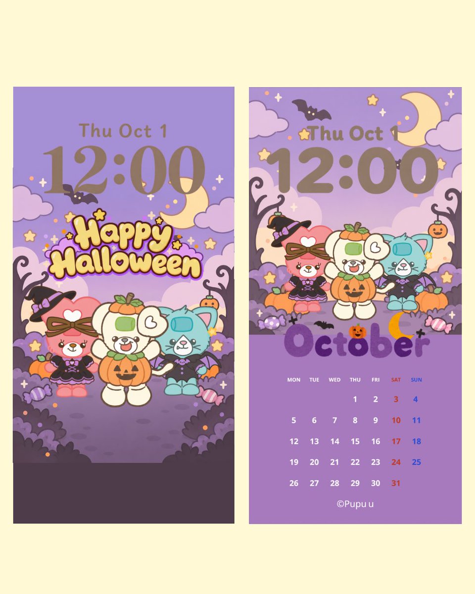 pupu_original's tweet photo. 10月のカレンダーだよ🧸🎃
ぜひ2枚目スクショして壁紙に使ってね！
いっしょに10月頑張ろう💪🏻

#カレンダー壁紙 #カレンダー配布 https://t.co/hNqs9SiAEw