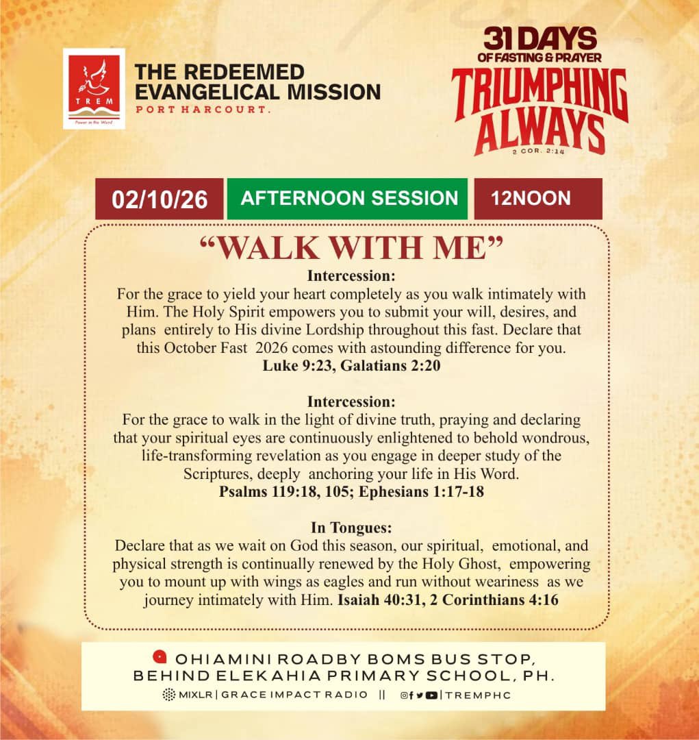 tremphc's tweet photo. The journey continues! Join us for the Afternoon Session of Day 2 of our 31 Days of Fasting &amp; Prayer as we yield completely to God, seek deeper revelation through His Word, and trust the Holy Spirit for renewed strength.

#TREMPHC #thisishome https://t.co/RiO9tjKFwO