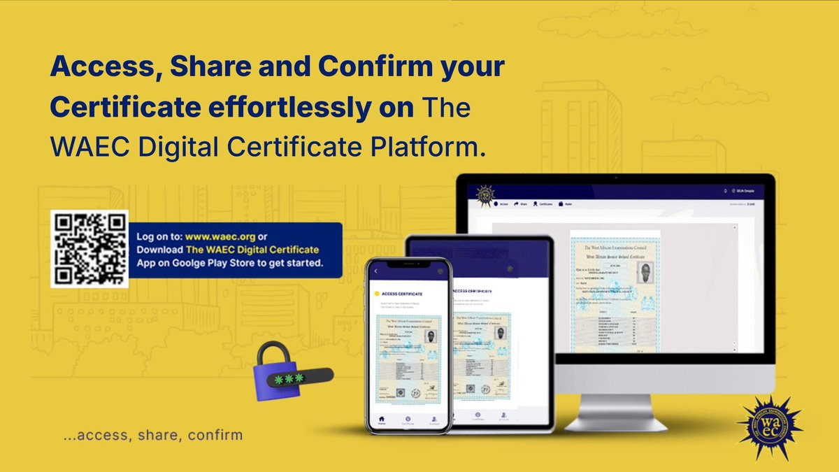 waecdigitalcert's tweet photo. Log on to https://t.co/NLatC0zmV8 now for a seamless experience.
#waec #waecresult #waeccertificate #waecexam https://t.co/M4TKIt81JW