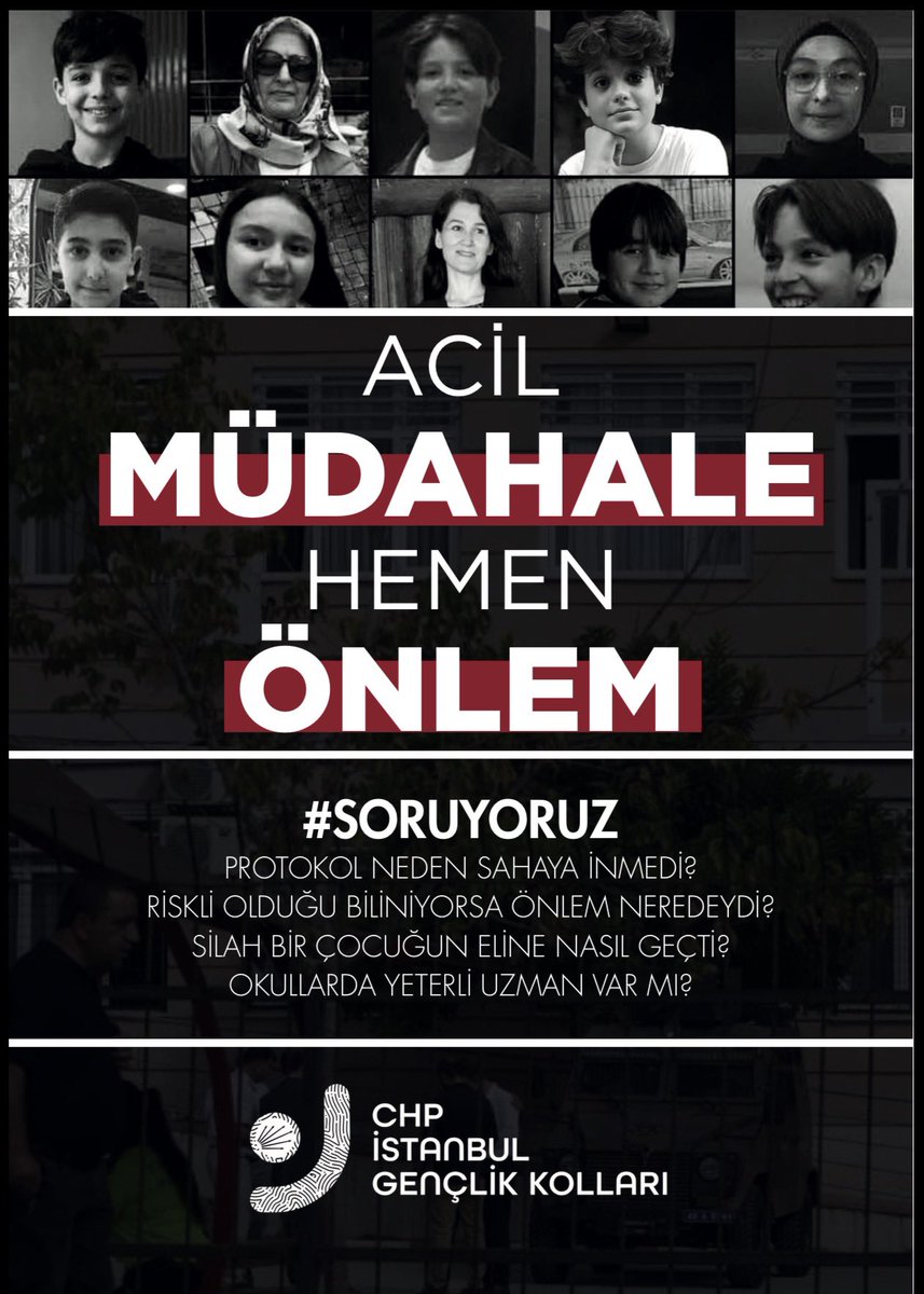 ArasENGEZ's tweet photo. Okullarımız çocuklarımızın evi, öğrenim yuvalarıdır.
Okullarda silah sesleri değil, çocukların gülüş seslerini duymak istiyoruz!

Ve buradan Milli Eğitim Bakanlığı’na #Soruyoruz 

Okullarımızın güvenli hale getirilmesi için hangi çalışmalar yürütülüyor?

Öğrencilerimizin, öğretmenlerimizin ve eğitim emekçilerimizin güvenliği için ne zaman, hangi somut adımlar atılacak?

Her okulun güvenli, her çocuğun özgürce eğitim alabileceği bir ortam olması için acil ve kapsamlı önlemler hayata geçirilmelidir.

İstanbul Gençlik Kolları olarak soruyoruz, takip ediyoruz, çözüm istiyoruz.

📍 Taksim meydan 
📍 Beşiktaş meydan 

Çocuklarımızın güvenliği ertelenemez!
Bu konu ile ilgili ACİL MÜDAHALE, HEMEN ÖNLEM istiyoruz.