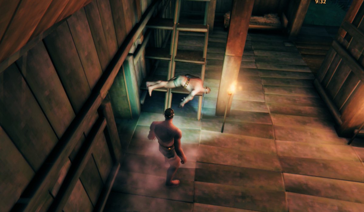 morimoriumama's tweet photo. 部分二階に屋根を設置したいんだけど、このゲーム、建築に重さ？重力？の概念があるから、支えが弱いのか屋根がボコボコ落ちちゃう🤣

ちゃんと梁とか上手く使わないとダメぽくて難易度が高いよ！
何度も落下💀しつつ頑張ってます😇
＃ヴァルヘイム　＃valheim https://t.co/W9Z4i3KJsE