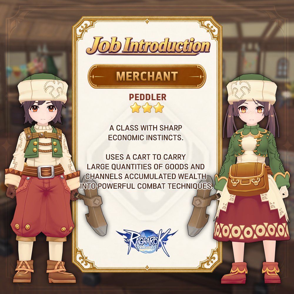 RagUniOfficial's tweet photo. 🏹JOB INTRODUCTION

#Merchant
A class with sharp economic instincts. Uses a cart to carry large quantities of goods and channels accumulated wealth into powerful combat techniques.

#Ragnarok #RagnarokUniverse #ROU #JOB https://t.co/MziKGtlvKw