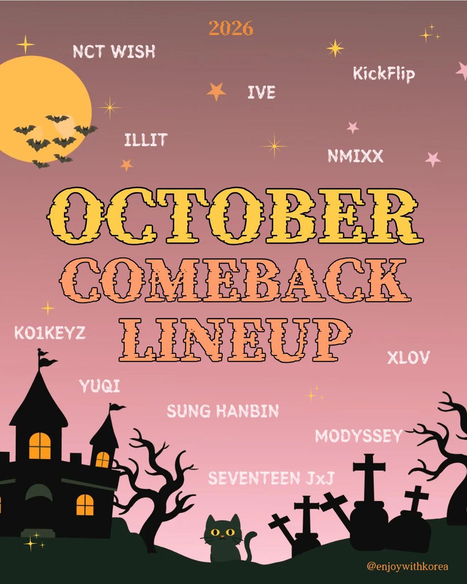 ManekiNana's tweet photo. 🎃 2026年10月 K-POPカムバックラインナップ＆音楽番組観覧サポート 🎃
10月のカムバックスケジュールを更新いたしました！
新曲お披露目のステージや音楽番組生放送の観覧手配も対応可能です 権利・観覧チケットのご手配もお任せください 🎟️✨
📅 カムバックスケジュール
【10/1】TIOT / AIWEO
【10/2】WAYFBOYS / Minjun (NINE.i) / Mark (GOT7)
【10/6】KickFlip / X_IN / イェソン (SUPER JUNIOR)
【10/7】KO1KEYZ / YOUNG POSSE / キム・ジェファン
【10/8】N.Flying / YUQI ((G)I-DLE)
【10/12】NCT WISH / PLAVE / ソン・ハンビン (ZEROBASEONE) / Xdinary Heroes / MODYSSEY / MEOVV
【10/13】V01D
【10/14】FLAREU / DAILY DIRECTION / ナム・ウヒョン (INFINITE) / イ・ハンギョル (POLARIX)
【10/15】TOUCHED / UmYull
【10/19】NMIXX / SEVENTEEN JxJ / IVE (先行公開) / EVNNE
【10/20】tripleS / B_THE_HOOD / オンユ (SHINee)
【10/21】イ・ウンサン
【10/23】LISA (BLACKPINK)
【10/26】RIIZE (デジタルシングル) / IVE / ILLIT
【10/28】XLOV
🗓️ 日程未定
BABYMONSTER / AND2BLE / ファン・ミニョン / チャンミン (東方神起)
📺 韓国音楽番組 生放送観覧チケット代行
M COUNTDOWN / Music Bank / Show! Music Core / Inkigayo など
カムバック週の生放送観覧・事前収録（サノク）サポートのご相談も承っております ⚡️
📌 お問い合わせ・ご予約
https://t.co/Ffox19oPw9
ご希望の番組名・日程・ご予算をご記載の上、お気軽にDMまでご連絡ください ✉️
#KPOPカムバック #韓国音楽番組 #エムカ #ミューバン #ウマチュン #インガ #サノク #韓国観覧代行 #チケット代行 #韓国チケット代行 #代行受付 #티켓대행 #WTS