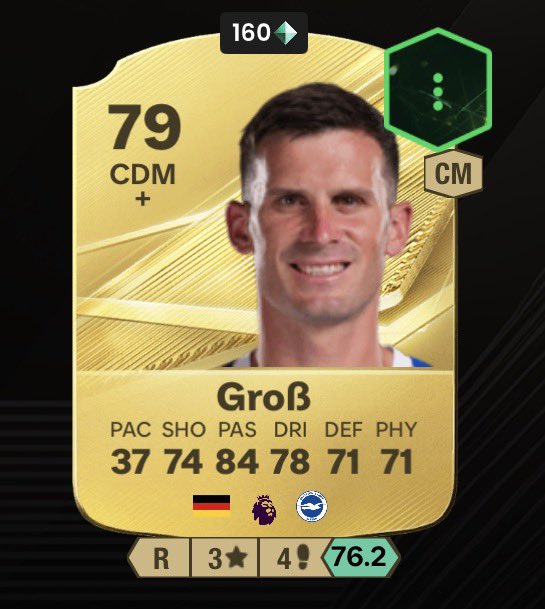UTSources's tweet photo. 🚨POTM Groß SBC got a huge upgrade 👀🔥

• ✅ +39 Pace 
• ✅ +5 Shooting 
• ✅ +4 Passing 
• ✅ +5 Dribbling
• ✅ +6 Defending 
• ✅ +8 Physical 

Cheapest Solution 👇 https://t.co/VcWqkdOAqY