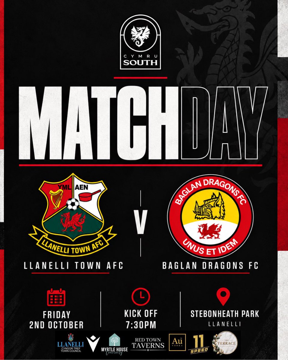 LlanelliReds's tweet photo. 🌙⚽  UNDER THE LIGHTS! 🔴⚪️

It’s MATCH DAY at Stebonheath Park as we welcome Baglan Dragons for a Friday night clash under the lights!

📅 Friday 2nd October 
⏰ 19:30
🏟️ Stebonheath Park

🍻 SUPPORTERS’ INFO
The Terrace will be open plus the Joc Stein Bar inside the ground.

☕ The 1893 Café will also be open throughout the evening, so make sure to pop in and see what they have on offer.

🎟️ Don’t forget, 1893 Monthly Draw entries will be available to purchase. Get involved, support the club and be in with a chance of winning!

🚗 LIMITED PARKING
Parking at the ground will be very limited tonight, so please plan ahead and consider alternative parking options nearby. We recommend arriving early and allowing plenty of time before kick off.

Friday night. Under the lights.

Let’s make some noise and get right behind the boys!

COME ON REDS! 🔴⚪️⚽

#MyTownIsYourTownIsOurTown #WeAreRed