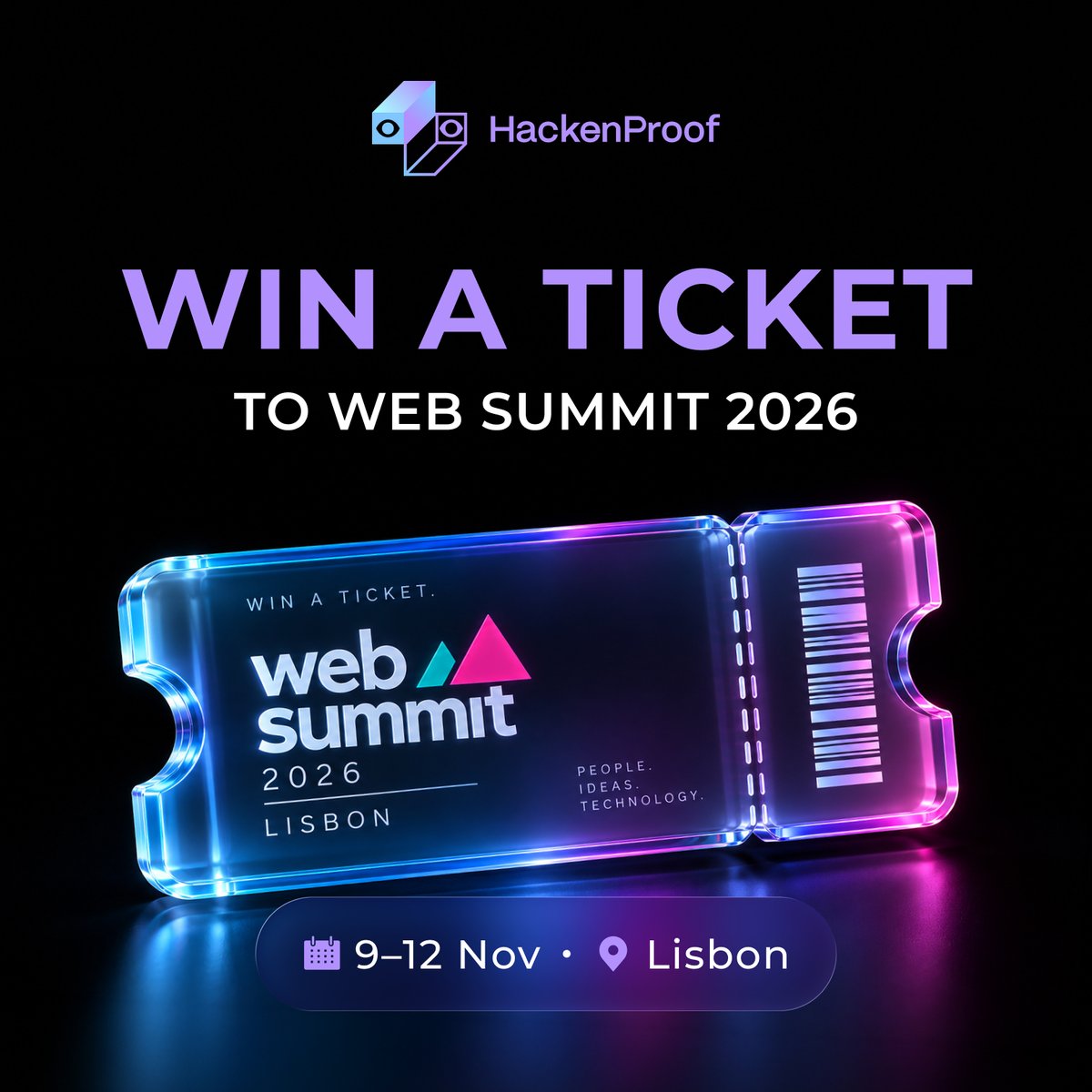 HackenProof's tweet photo. We’re going to Web Summit 2026. Are you coming too? 🫵

HackenProof is giving away 1 ticket to https://t.co/Ip3kHMtPIg in Lisbon, taking place November 9–12, 2026.

Here’s how to enter:

✔︎ Step 1: Reply and tell us why you want to join Web Summit 2026
✔︎ Step 2: Like & repost this post
✔︎ Step 3: Make sure you’re following HackenProof on both X and LinkedIn

We’ll announce the winner here on X in 2 weeks 👀

See you in Lisbon?

#Giveaway #WebSummit2026 #WebSummit #Cybersecurity #BugBounty