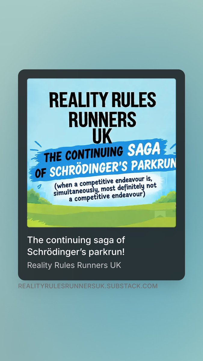 RRRunnersUK's tweet photo. ‘THE CONTINUING SAGA OF SCHRÖDINGERS PARKRUN’ 

A brilliant guest post dismantling claims that #Parkrun isn’t competitive on the #RealityRulesRunnersUK Substack👇 

https://t.co/XL8dCm9U9s

Massive 🙏 to author @Lammysaurus from @SportSEENuk https://t.co/wwXi9eTZss