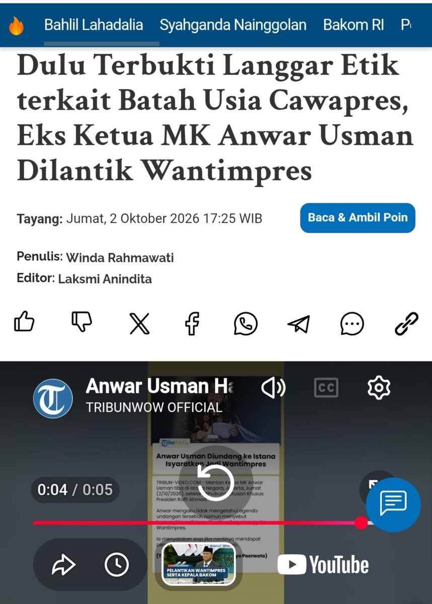 ch_chotimah2's tweet photo. Orang yang disanksi pemberhentian dari jabatan Ketua MK karena pelanggaran kode etik berat diangkat jadi dewan pertimbangan presiden.
Sepertinya Prabowo ingin belajar sama suhunya bagaimana jadi pemimpin yang tak beretika, apa seperti itu?🤭 
@prabowo @bang_dasco @Gerindra https://t.co/ziSu1fdtgF