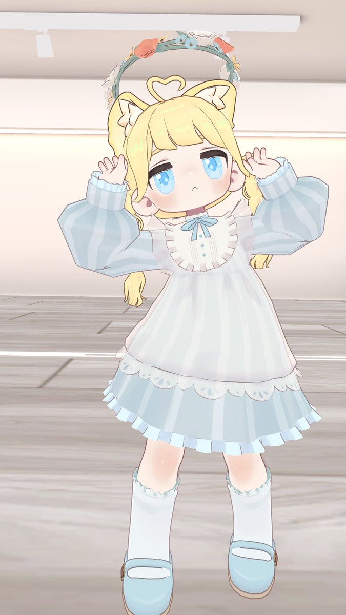 sifumun_12f0x's tweet photo. 最寄駅の販売所さんの「ふんわりエプロンワンピ」発売開始！
新しい髪型「ゆるあみおさげヘアー」も同時発売！
衣装も髪もかわいいのでぜひとも
引用元のショップさんのポストも見てみてね！
（写真は昨日キプダンで踊ってた時のです(。-∀-)）

#最寄駅の販売所 #PR https://t.co/wNvoJ03JCv
