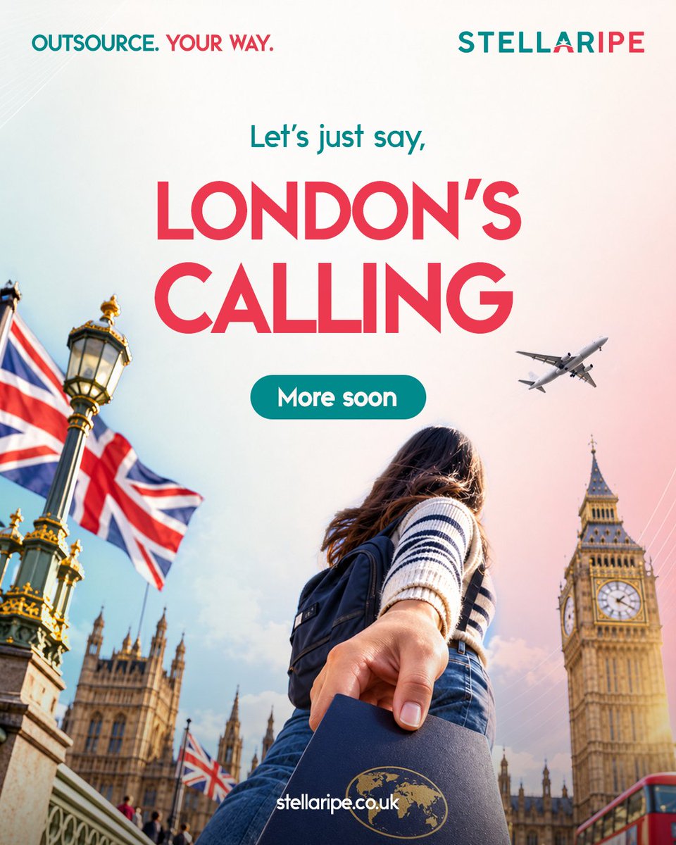 stellaripe's tweet photo. London's calling, and it's got our passports out.
More coming soon. π
#Stellaripe #ComingSoon #OutsourceYourWay #UKAccountants #AccountancyPractice #PracticeGrowth #AccountingCapacity #OutsourcedAccounting #UKAccounting #PracticeManagement #AccountingUK #OutsourcingUK https://t.co/4GykwAynXC