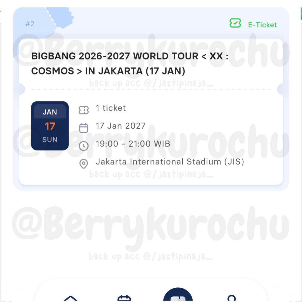 berrykurochu's tweet photo. WTS 
Ticket BIGBANG 2026-2027 WORLD TOUR < XX : COSMOS > IN JAKARTA
Additional Show
V.I.P Bstage Membership Presale

Section Ultimate VIP A

QN 1x (under 20)
1 Ticket 

💰OVP‼️

proof✅ 
move IG/WA✅ 
dp 70% / full payment✅
accept international buyer✅ https://t.co/faS4vVHb1E