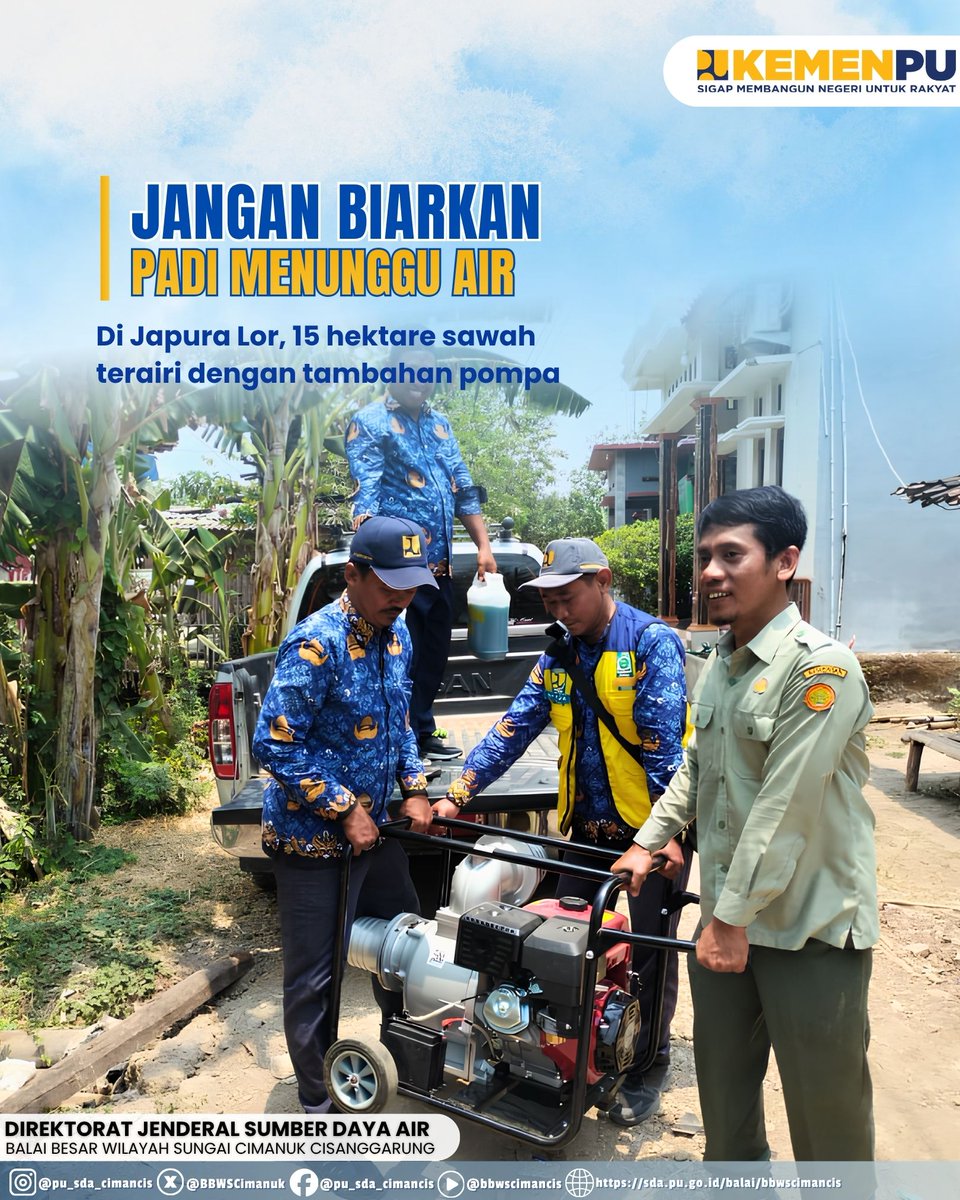 BBWSCimanuk's tweet photo. Sawah di Desa Japura Lor, Kecamatan Pangenan, Kabupaten Cirebon mulai kesulitan air. Pompa bergerak diturunkan untuk membantu mendorong air menuju sekitar 15 hektare lahan pertanian

#sigapmembangunnegeriuntukrakyat
#mengelolaairuntuknegeri
#bersamamenjagaair
#jagaketersediaanair https://t.co/TSJQgO0zQn