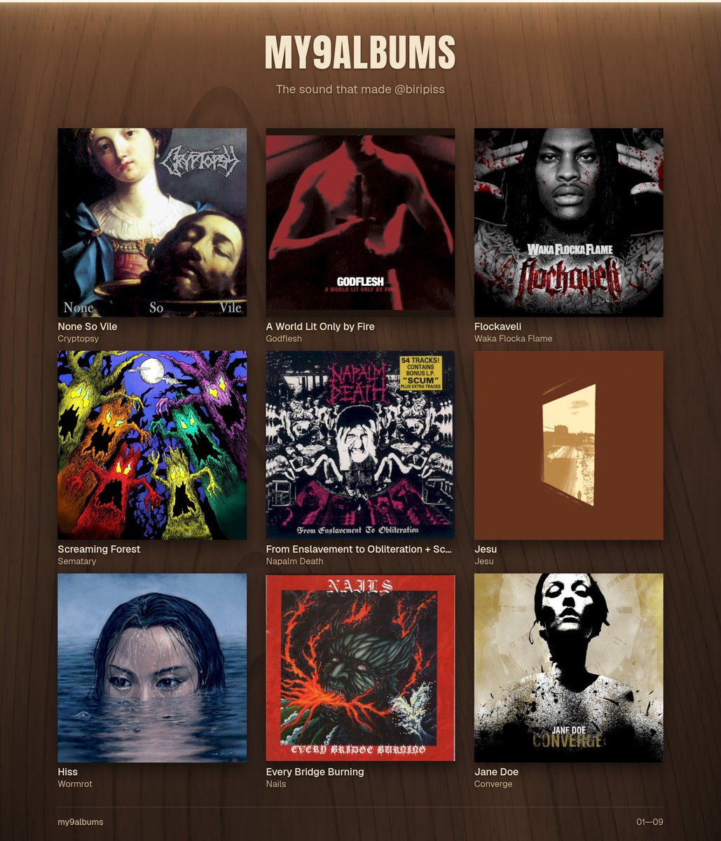 BIRIPISS's tweet photo. Nine albums that made me https://t.co/rHUEpPtdS8