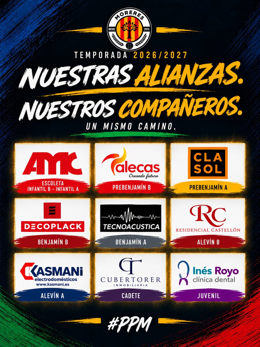 ClubMoreres's tweet photo. @ResidencialCast PATROCINADORES TEMPORADA 2026-2027
Estos son los nueve patrocinadores que tendrá la Escuela Deportiva en esta temporada. Es la cifra más alta desde nuestra fundación.
Queremos agradecer a todas las empresas su predisposición y colaboración para seguir haciéndonos crecer.
#PPM https://t.co/12MkYSmpte
