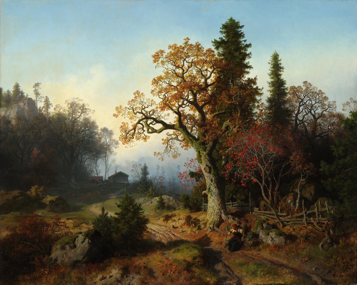 HistoriaJack's tweet photo. Skoglandskap (Forest Landscape) 

- Hans Gude, 1855 https://t.co/pqENfY3w0P