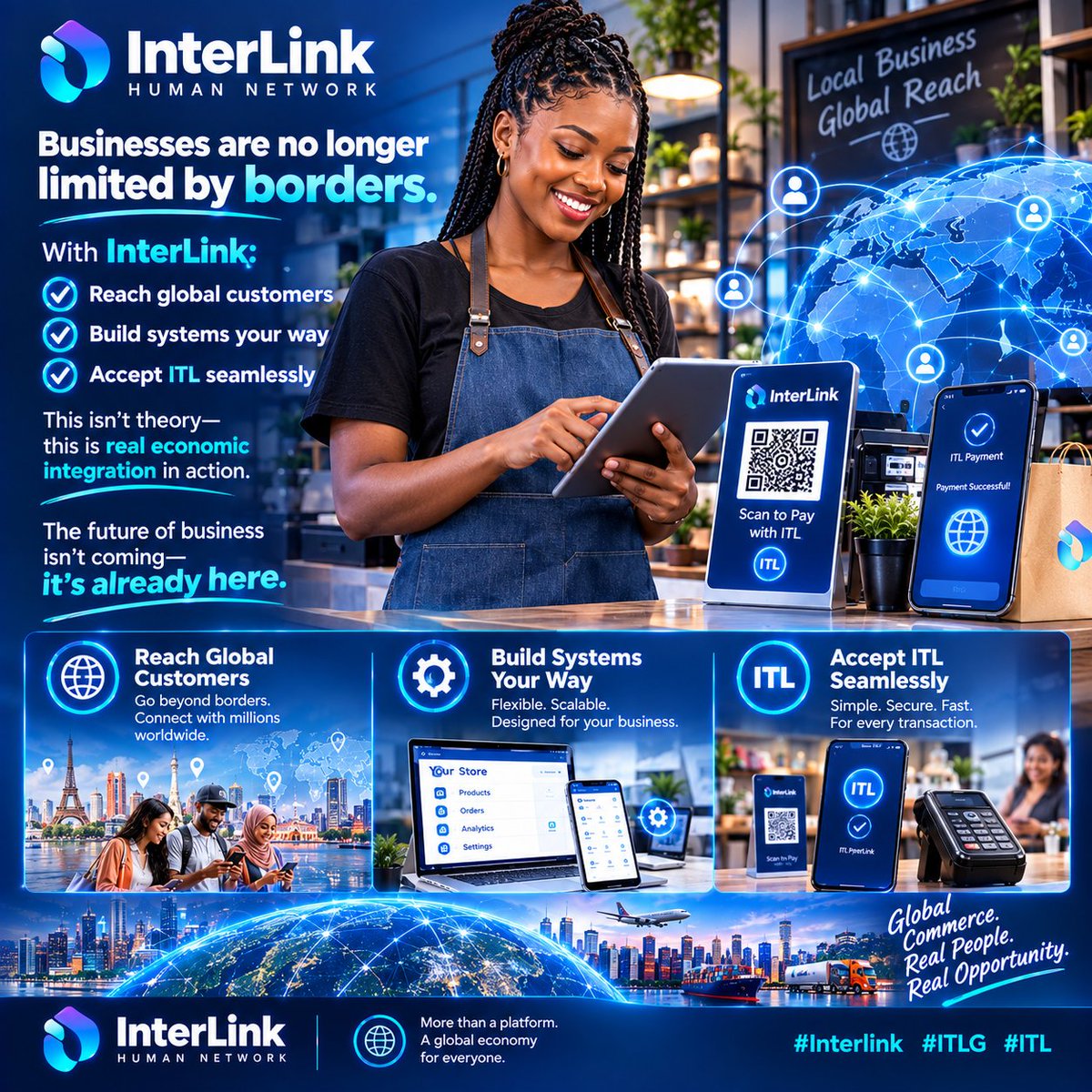 highersef's tweet photo. Businesses are no longer limited by borders.
With InterLink: ✔ Reach global customers
✔ Build systems your way
✔ Accept ITL seamlessly
This isn’t theory—this is real economic integration in action.
The future of business is already here.
#Interlink #ITLG #ITL https://t.co/kj02NkLpCR