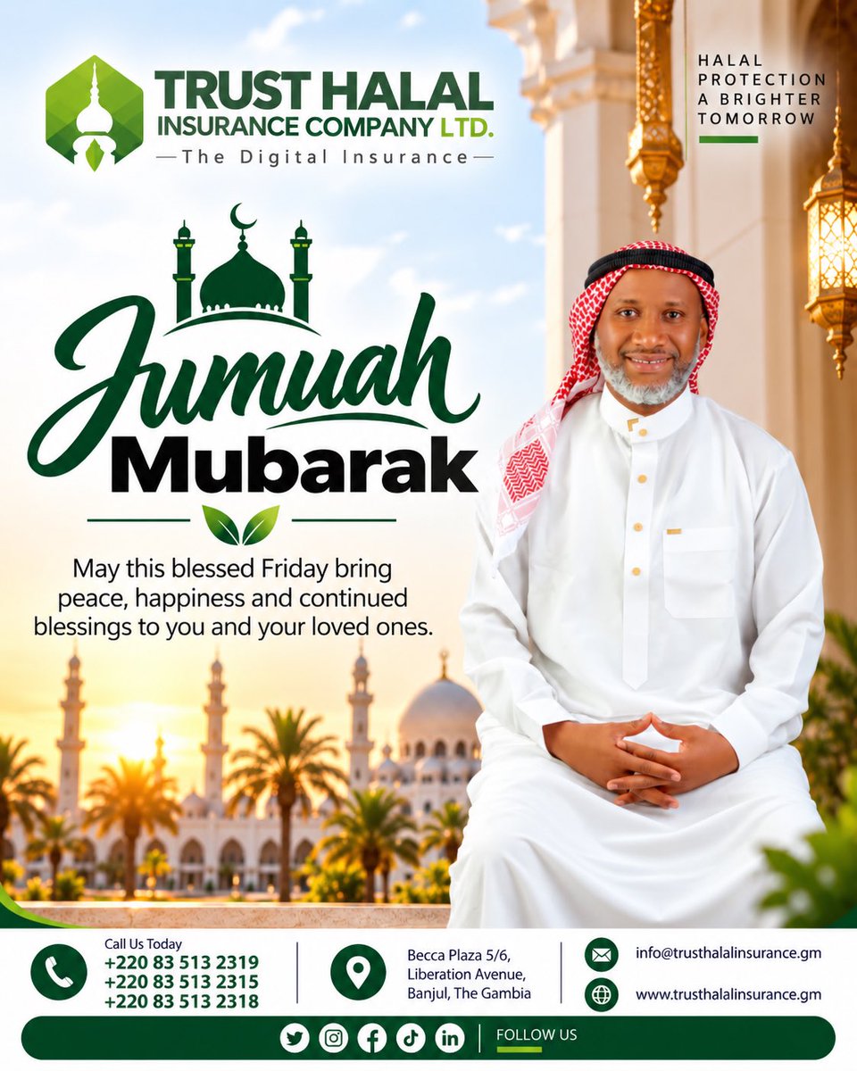 TrustHalalICL's tweet photo. Jumuah Mubarak from Trust Halal Insurance Company Ltd. 

May Allah bless you and your loved ones with peace,happiness,good health,and abundant blessings on this blessed Friday.

May He accept our prayers, forgive our shortcomings, and guide us towards goodness and righteousness. https://t.co/Ev69Z8YvGY