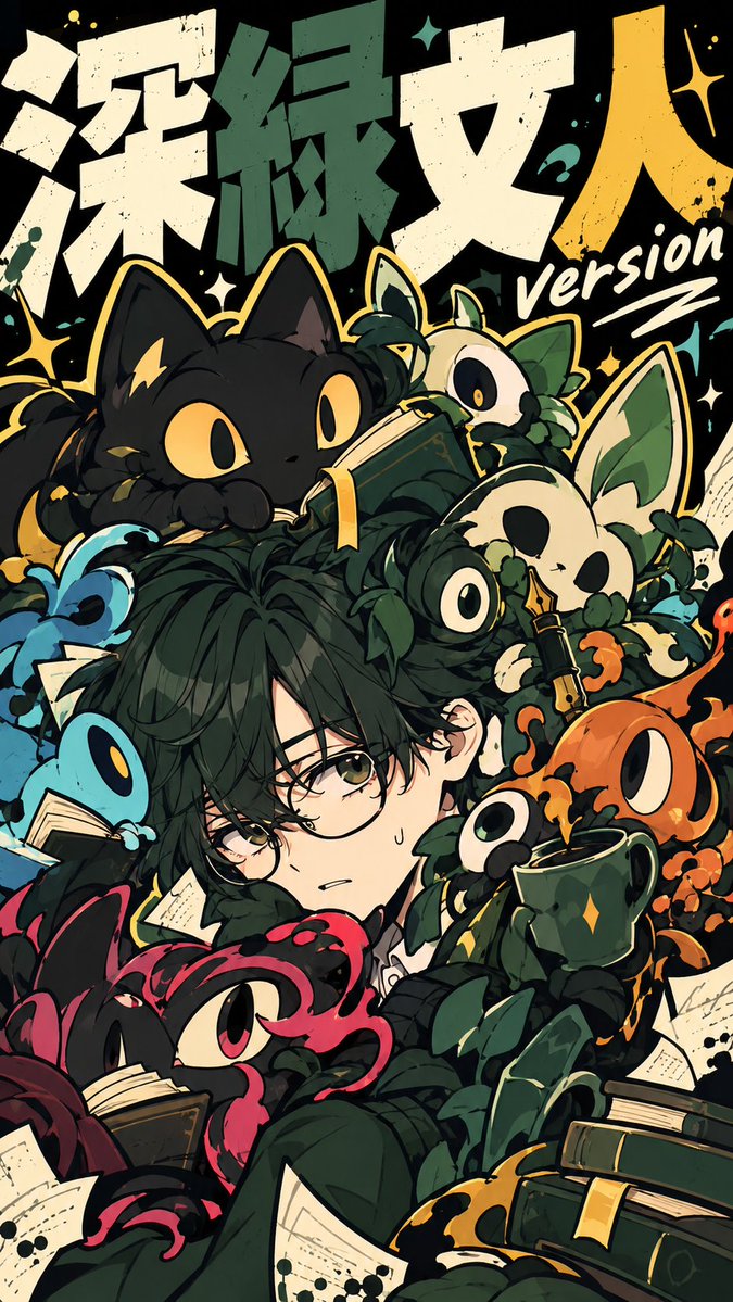 AkinoSora_Sky's tweet photo. 【プロンプト配布】
「あなたの使い魔どんな感じ？」👻

添付画像から使い魔を召喚🦇
一緒にポスターにしちゃいましょう✨

添付したキャラは人間でも人外でもOK‼️

・元キャラは軽いデフォルメ。
・使い魔のモチーフは添付画像から抽出。そのままマスコット化せず、意味を持った異形生物に。
・画面全体は一色にせず、複数の色相をぶつけてカラフルに。

プロンプトを貼って、
好きなキャラ画像を1枚添付するだけでも生成出来ます🎃

拘りたい人向けの入力欄も完備👍✨

▼プロンプトと過去作はリプ欄▼