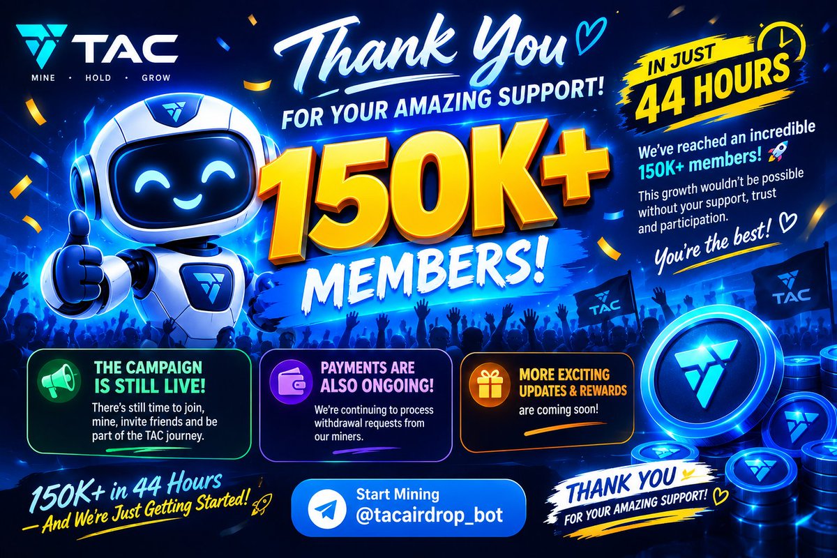 TACxAirdrop's tweet photo. 💎 150K+ УЧАСТНИКОВ ЗА 44 ЧАСА! 🚀🔥

❤️ ОГРОМНОЕ СПАСИБО ЗА ВАШУ ПОДДЕРЖКУ!

Всего за 44 часа наше сообщество достигло невероятной отметки — 150K+ участников! 🎉🏆

Это было бы невозможно без вашей поддержки, доверия и активности. 🙏💎

🔥 КАМПАНИЯ ВСЁ ЕЩЁ ПРОДОЛЖАЕТСЯ! https://t.co/qiTFsw6yWm
