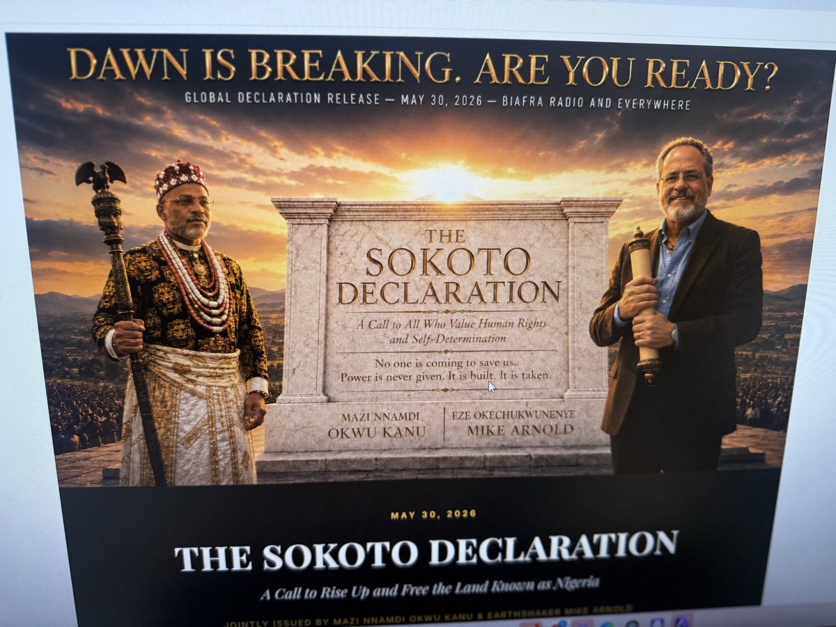 ngoziora's tweet photo. Breaking:

10/2/2026

THE FRAUD FLYER / SOKOTO DECLARATION

Reliable information reaching the United States of Biafra government from  our leader Onyendu Mazi Nnamdi Kanu has confirmed that Nigeria DSS/terrorist state agents are the ones circulating the attached flyer using the picture of Onyendu Mazi Nnamdi Kanu to confuse the public. 

Onyendu DID NOT APPROVE THE FLYER

Biafrans and our Allies should DISREGARD THE FAKE SOKOTO DECLARATION FLYER (pictured) and all its Contents. 

NOTHING LIKE THAT EXISTS. 

Any flyer about Biafra People that did not emanate from the United States of Biafra USB government or words directly live from the mouth of MNK or PM is FRAUD and does not exist. 

Anyone dealing with the individual on this flyer is doing so at his/her own risk

Nigeria is currently, forcefully occupying, searching, killing and burning indigenous Christian male Biafrans in their own land to STOP new USB Christian Nation

No REFERENDUM by any country, individual or organization will be allowed in the 40 States of Biafra territory because Biafrans already conducted their self referendum in Homeland and Diaspora between February - November 2024

And

Referendum is NOT legally required to restore a once Sovereign Nation - Republic of Biafra now United States of Biafra

Nigeria Must Go

Signed

Dr. Ngozi Orabueze
DPM USB

@StateDept @realDonaldTrump @FLOTUS @IvankaTrump @cnnbrk @BBCWorld @BBCBreaking @UN_HRC @UNHumanRights @JDVance @FBIDirectorKash @FBI @CIA @INTERPOL_HQ @cnni @Interpol @CNN @ARISEtv @channelstv @FoxNews @IDF @IHRF_English @jihadwatchRS @WalidPhares @washingtonpost @batten_von @JDVance @SusieWiles47 @MobilePunch @SaharaReporters @netanyahu @officialABAT @HQNigerianArmy @DHQNigeria @PoliceNG