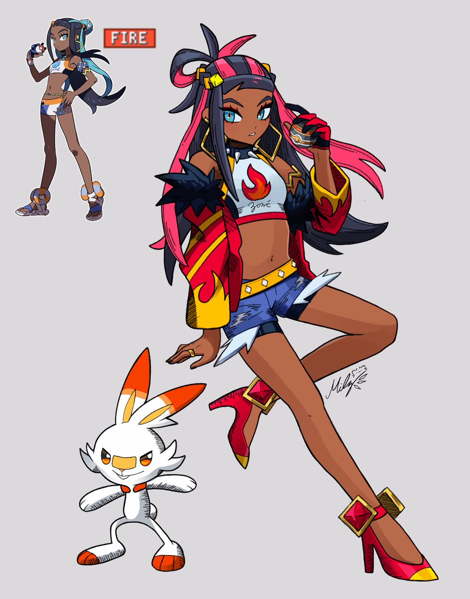 MilzMalakite's tweet photo. What if gym leaders swapped types? Here's my design for Fire type Nessa!! 💧🔥 https://t.co/AQ2YVWNgTk