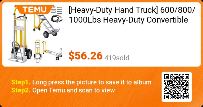 TheJimmySol's tweet photo. [Heavy-Duty Hand Truck] 600/800/1000Lbs Heavy-Duty Convertible Hand Truck, 4-In-1 Folding Dolly Industrial Cart With 10" Pneumatic Tires, All-Terrain Utility Trolley For Warehouse, Supermarket, Construction Site, Home Move
🎉 Coupon price[$56.26]
👍 New app users get an extra 30% https://t.co/5jscAs2VKT
