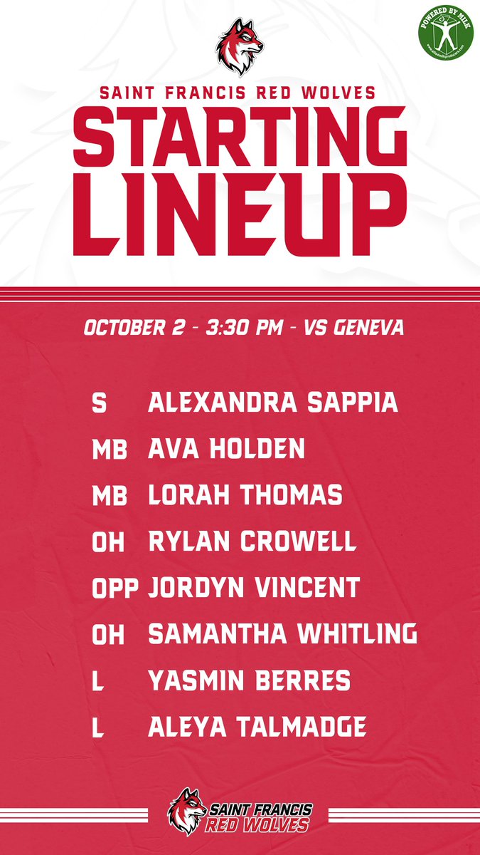 RedWolvesWVB's tweet photo. Starting 8. https://t.co/srziCCJ7OJ