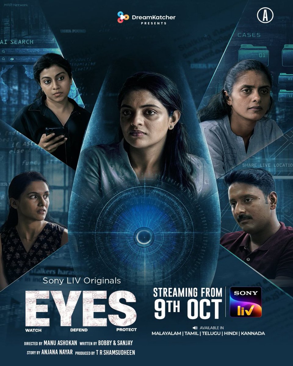 MRP_Network's tweet photo. EYES (2026) Series will be Streaming on Sony LIV from 9th October, in #Hindi, #Malayalam, #Tamil, #Telugu &amp; #Kannada languages. #Eyes #KaniKusruti #NikhilaVimal #DevMohan #ManuAshokan #SonyLIVIndia

Genres - Suspense Thriller https://t.co/JNIJoqLmHq
