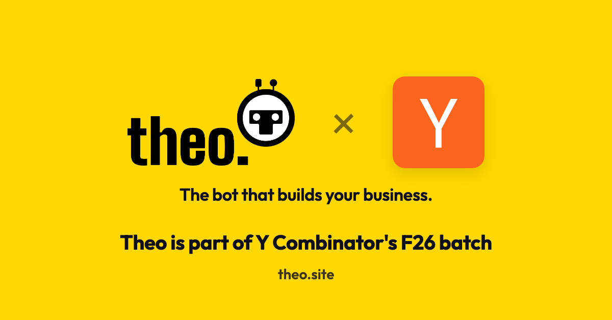 MilesPines's tweet photo. Hey everyone! I’m super-excited to share that my new venture, Theo (@theo_site), is now live and backed by @ycombinator. Check it out at https://t.co/pa5mdGME5N

We’ve built over 10,000 websites already and our early-adopters have seen an average 50% boost in traffic.

Thank you! https://t.co/aZCWYnzRAo