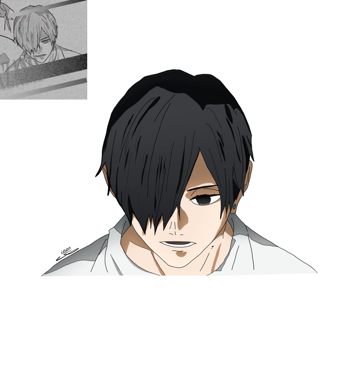 s1e8en's tweet photo. Character Sheet isn't even out yet but what's stopping me from colouring my goat Azami?

#kagurabachi #azami https://t.co/b6VyplIZGG