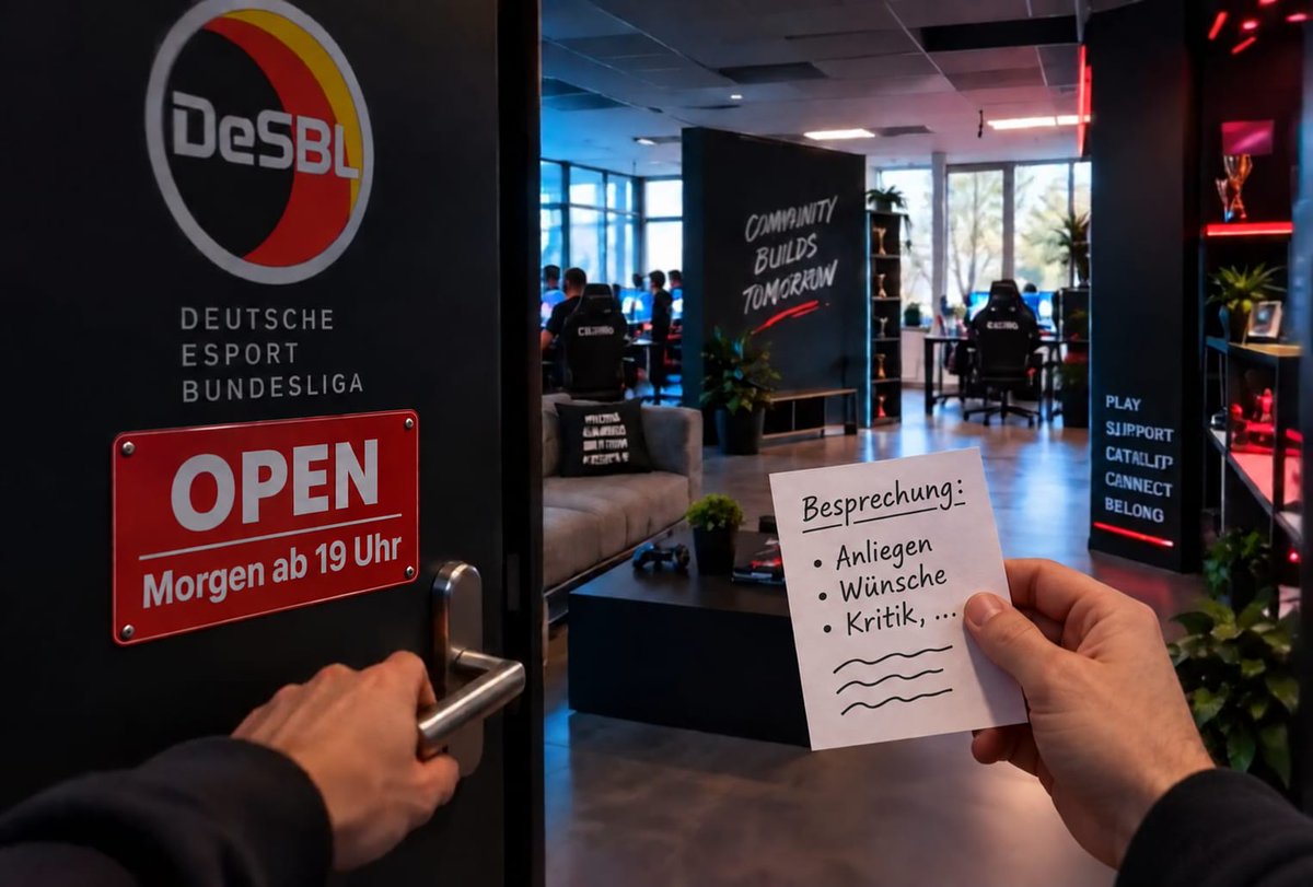 desbl's tweet photo. Die DeSBL öffnet ihre Türen – Zeit für eure Anliegen!

Community lebt vom Austausch – und genau dafür nehmen wir uns Zeit.

Morgen ab 19:00 Uhr öffnen wir bei der Deutschen eSport Bundesliga die Tür für euch. Ihr habt Fragen zur DeSBL, Wünsche für kommende Wettbewerbe? https://t.co/bt4AbwLq9u