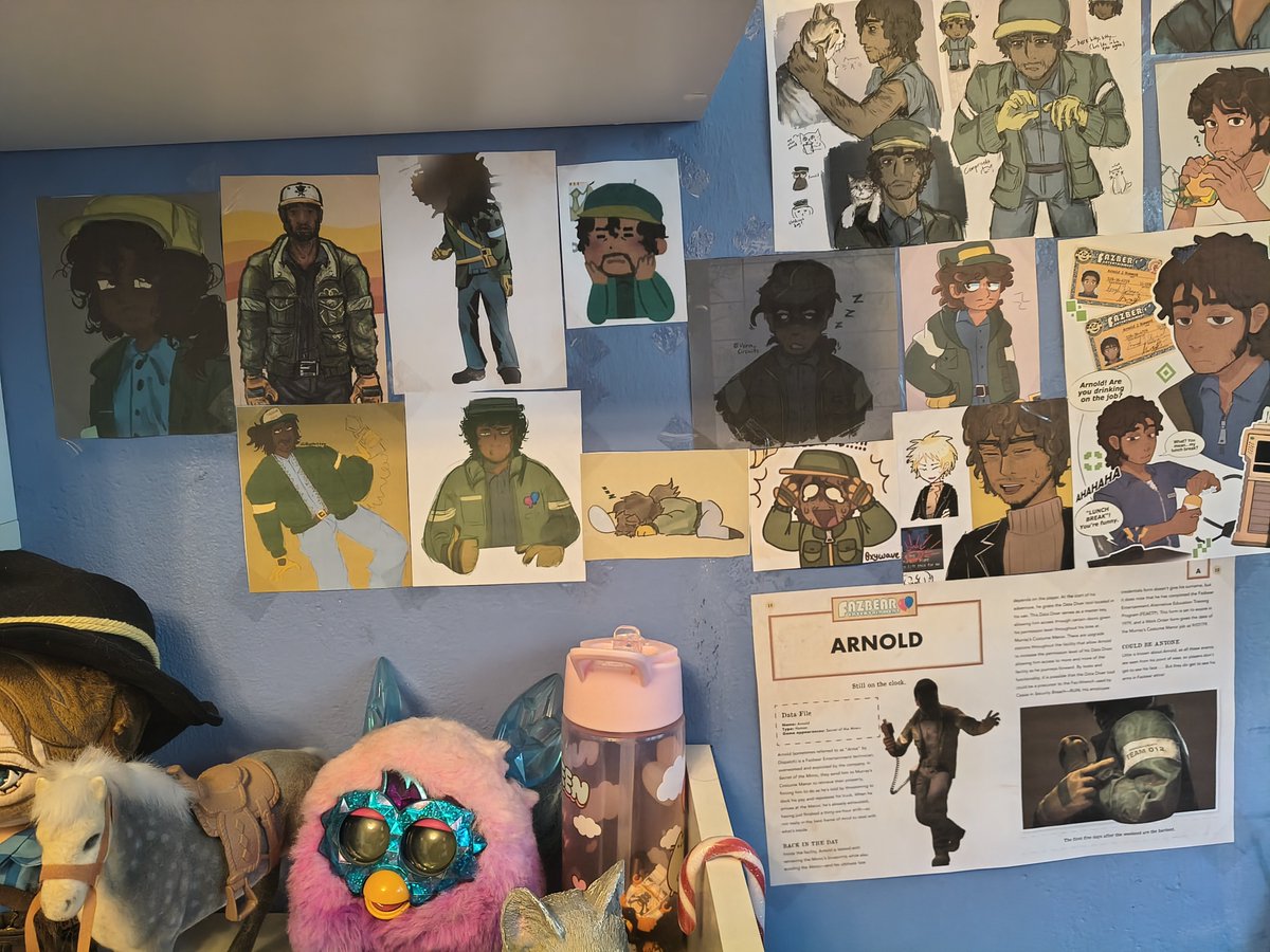AshTheFool's tweet photo. showing my Arnold wall that i call a shrine. I love everyone who draws Arnold and i make sure to put their art on my wall 💜 https://t.co/350icDO2sT