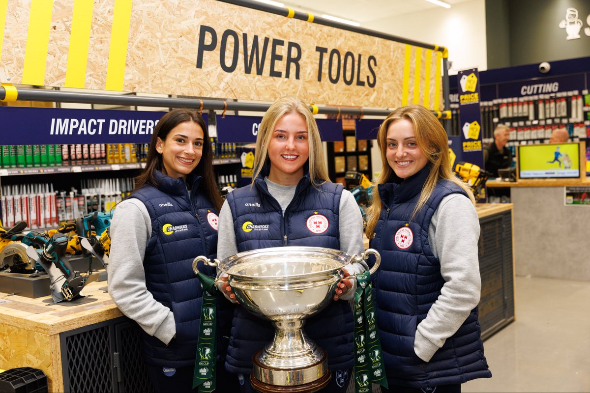 ChadwicksIE's tweet photo. Last Sunday, Shelbourne Football Club beat Athlone Town to clinch the FAI Womenโs Cup. ๐
We were delighted to welcome members of the winning team to Chadwicks Santry today to show off the silverware. ๐
ย
#LetsGetItDone https://t.co/yuSOfGIEDd